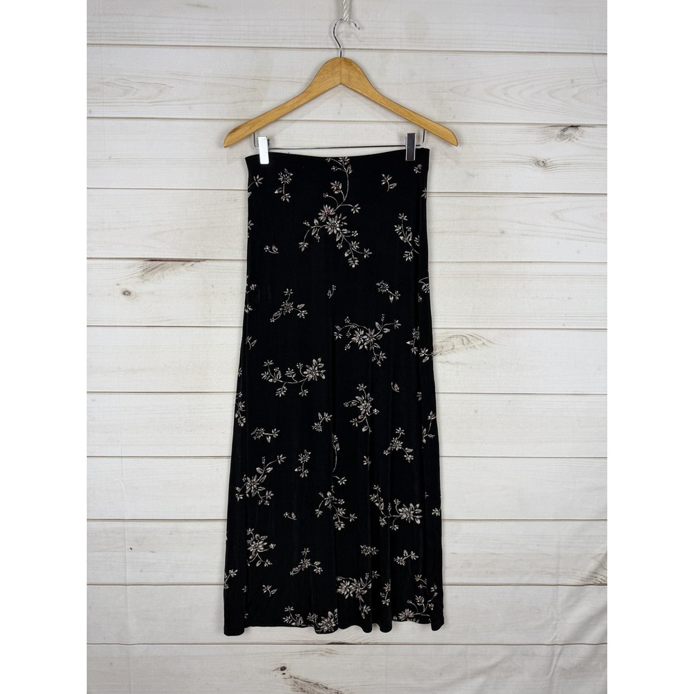 ES SL Top Skirt Set Womens Medium Black Floral Jersey 2 Piece Made USA - Picture 10 of 15